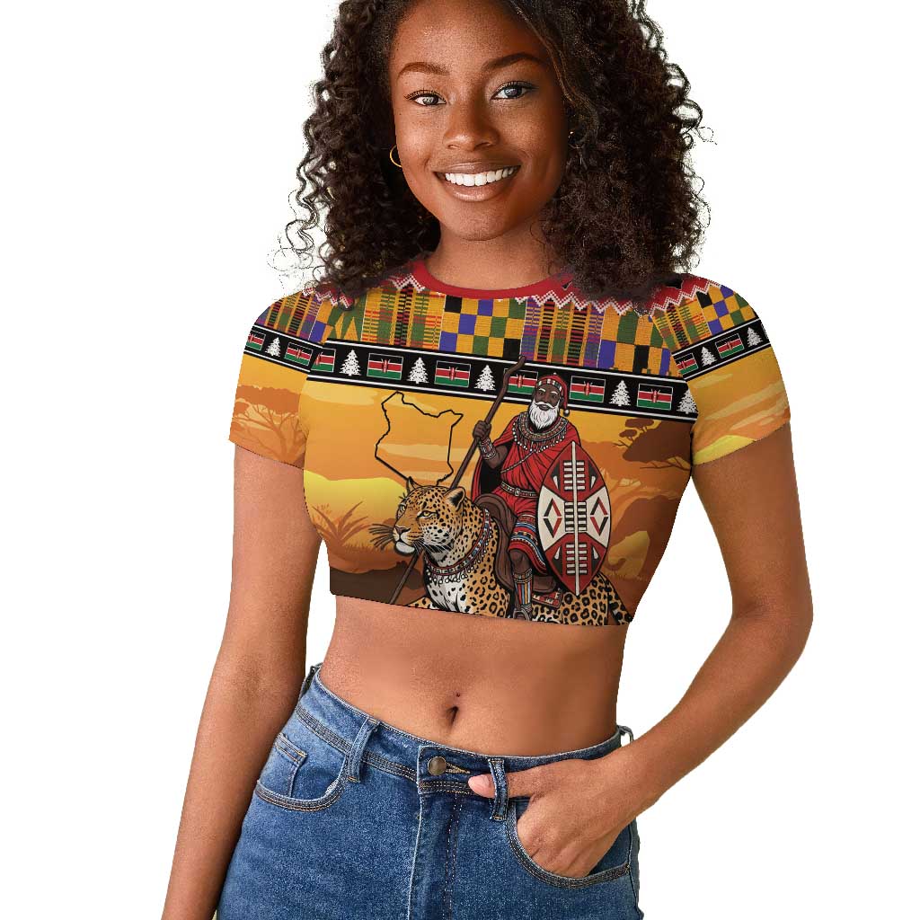 Afro Christmas in Kenya Safari Raglan Cropped T shirt Black Santa Riding Leopards - African Pride