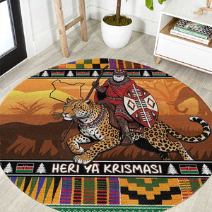 Afro Christmas in Kenya Safari Round Carpet Black Santa Riding Leopards - African Pride