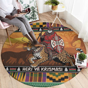 Afro Christmas in Kenya Safari Round Carpet Black Santa Riding Leopards - African Pride