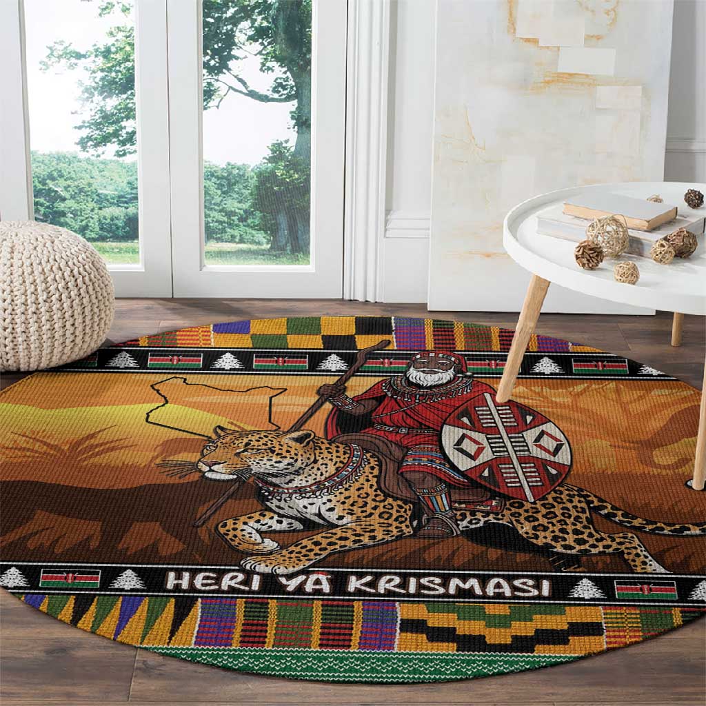 Afro Christmas in Kenya Safari Round Carpet Black Santa Riding Leopards - African Pride