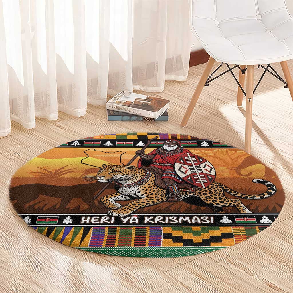 Afro Christmas in Kenya Safari Round Carpet Black Santa Riding Leopards - African Pride