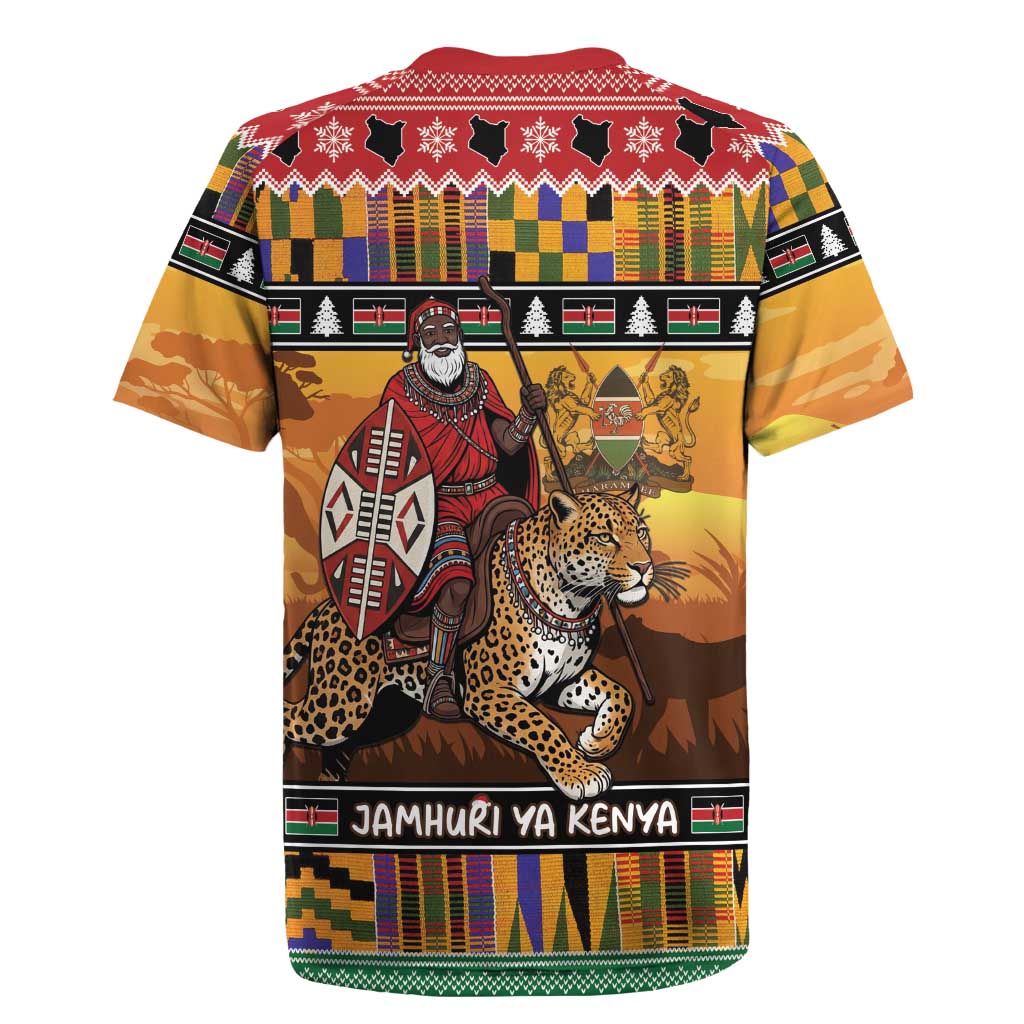 Afro Christmas in Kenya Safari Rugby Jersey Black Santa Riding Leopards - African Pride