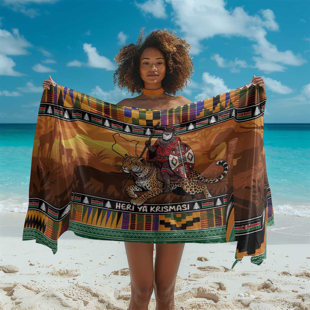 Afro Christmas in Kenya Safari Sarong Black Santa Riding Leopards - African Pride