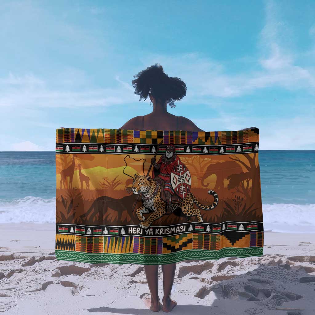 Afro Christmas in Kenya Safari Sarong Black Santa Riding Leopards - African Pride
