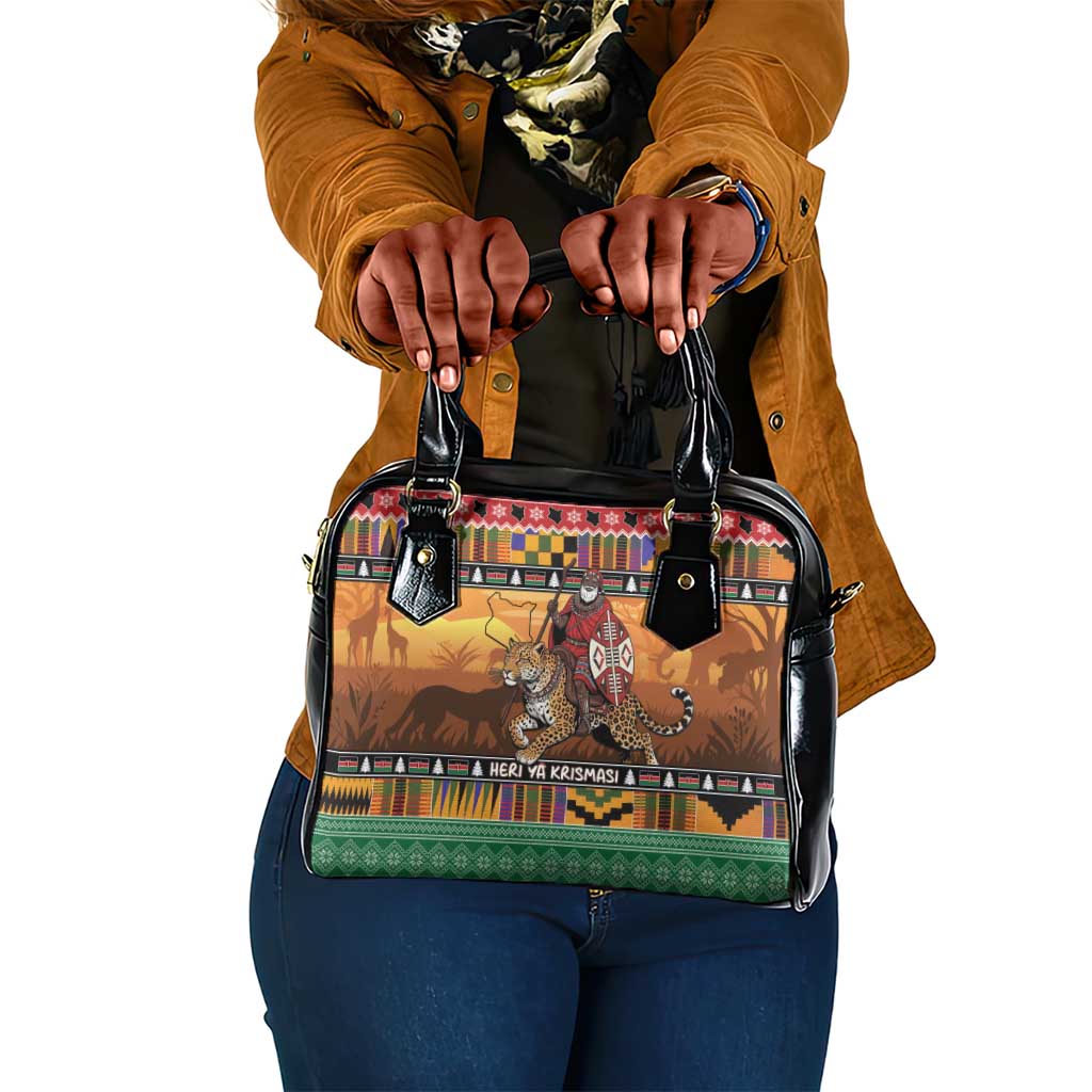 Afro Christmas in Kenya Safari Shoulder Handbag Black Santa Riding Leopards - African Pride