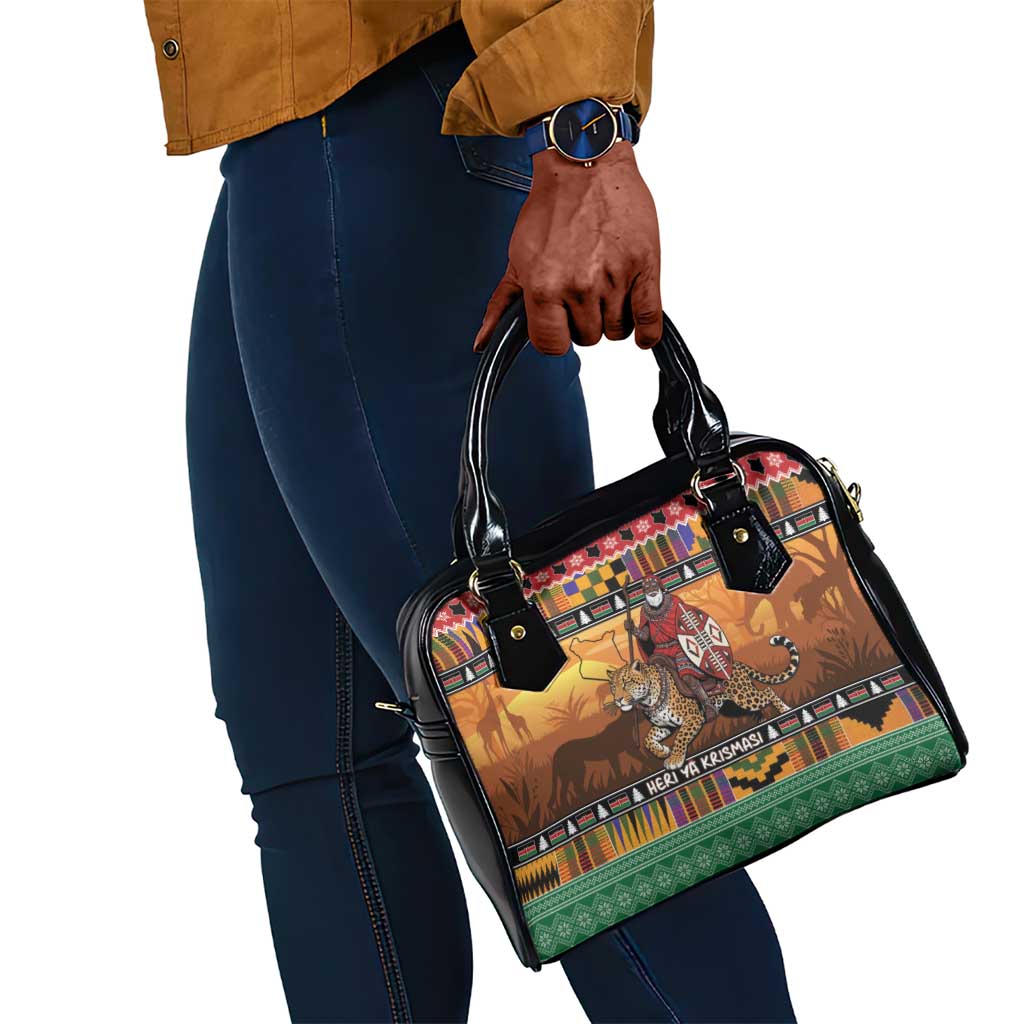 Afro Christmas in Kenya Safari Shoulder Handbag Black Santa Riding Leopards - African Pride