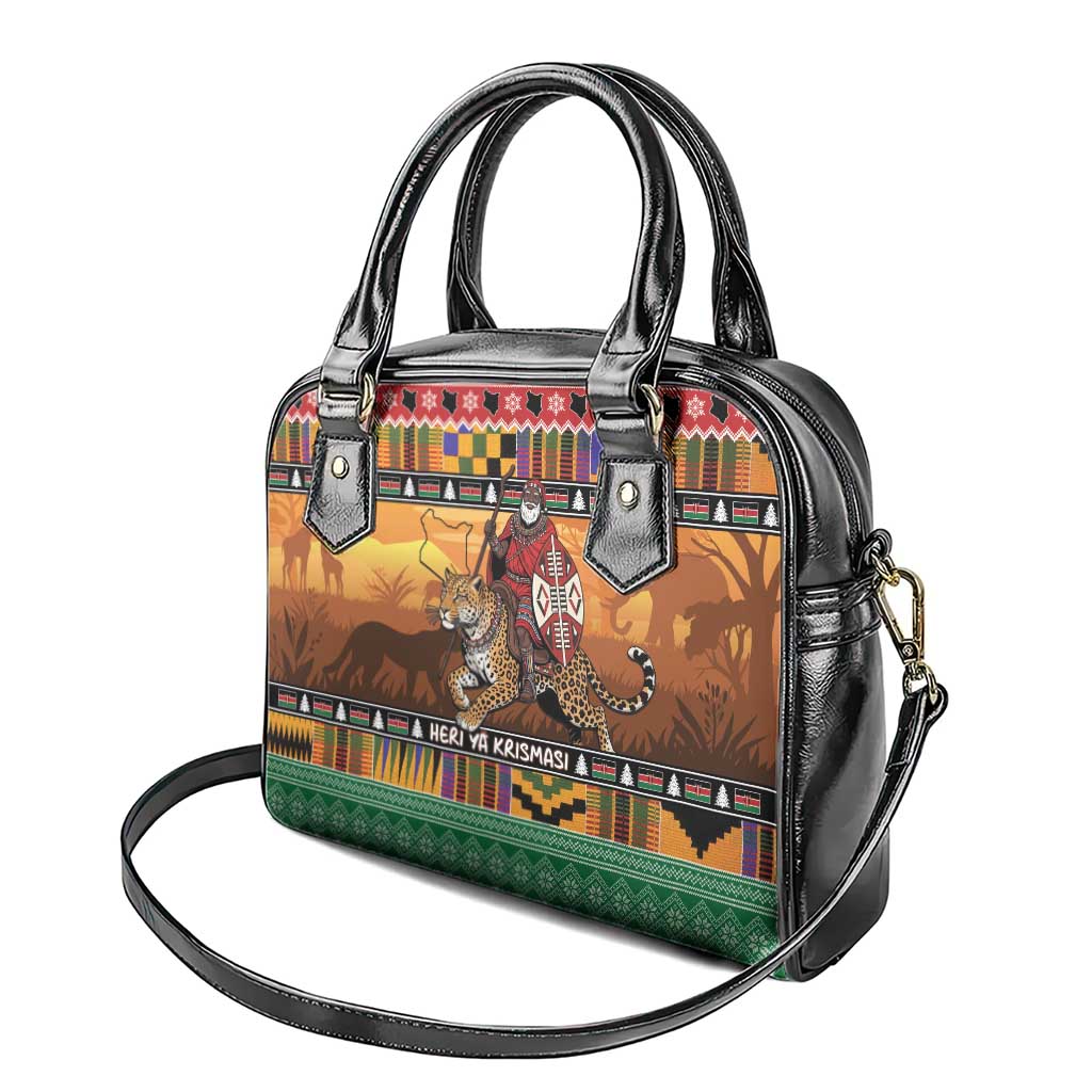 Afro Christmas in Kenya Safari Shoulder Handbag Black Santa Riding Leopards - African Pride