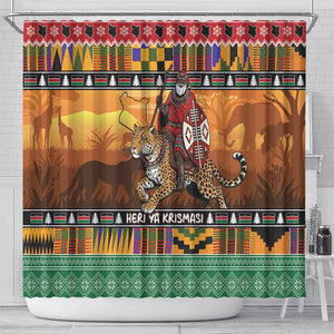 Afro Christmas in Kenya Safari Shower Curtain Black Santa Riding Leopards - African Pride