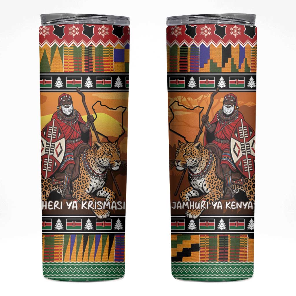 Afro Christmas in Kenya Safari Skinny Tumbler Black Santa Riding Leopards - African Pride