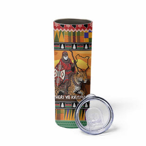 Afro Christmas in Kenya Safari Skinny Tumbler Black Santa Riding Leopards - African Pride