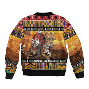 Afro Christmas in Kenya Safari Sleeve Zip Bomber Jacket Black Santa Riding Leopards - African Pride