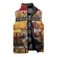 Kenya Safari Christmas Sleeveless Puffer Jacket Black Santa Riding Leopards - Heri ya Krismasi
