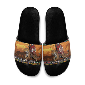 Kenya Safari Christmas Slide Sandals Black Santa Riding Leopards - Heri ya Krismasi