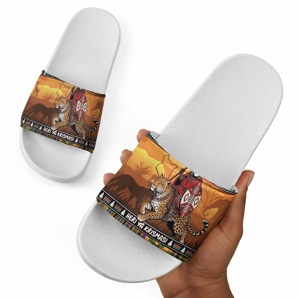 Kenya Safari Christmas Slide Sandals Black Santa Riding Leopards - Heri ya Krismasi