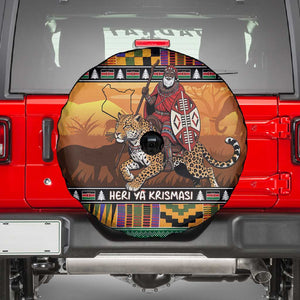 Afro Christmas in Kenya Safari Spare Tire Cover Black Santa Riding Leopards - African Pride