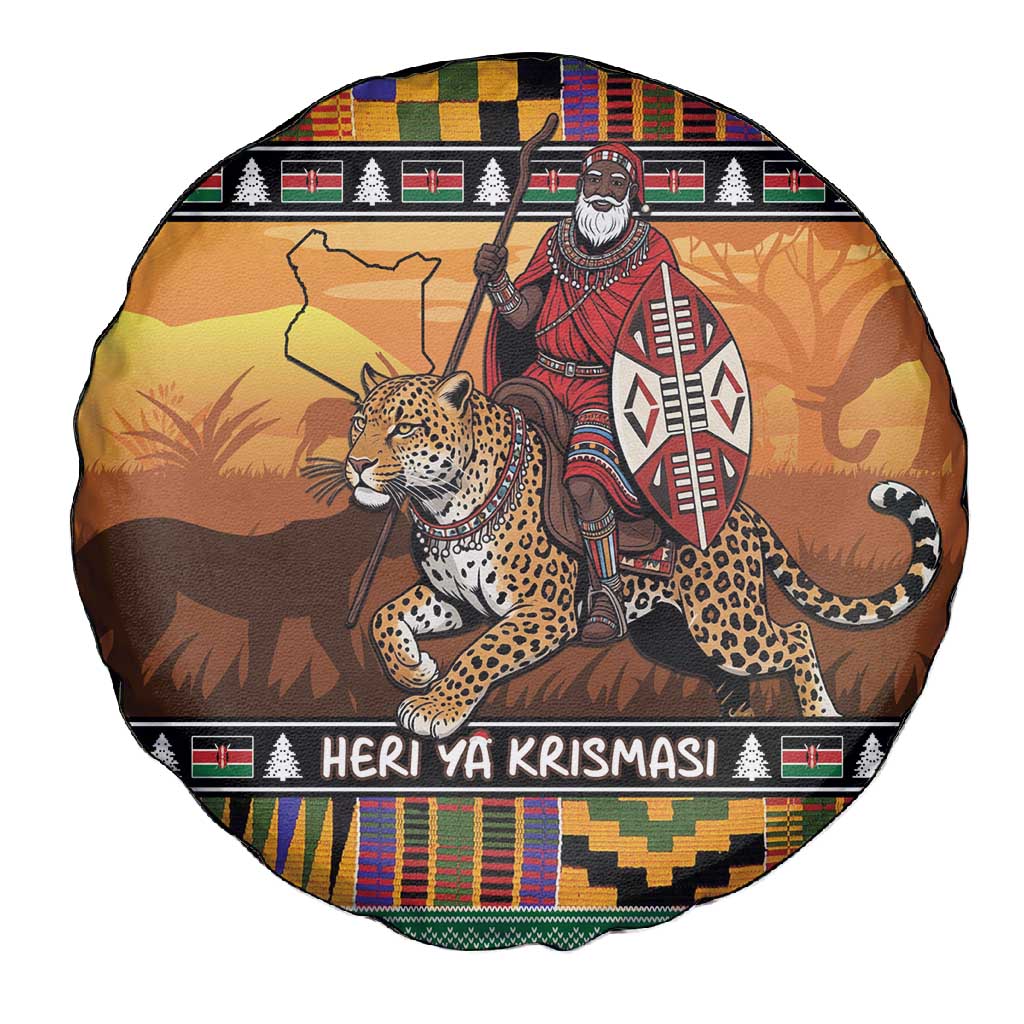 Afro Christmas in Kenya Safari Spare Tire Cover Black Santa Riding Leopards - African Pride