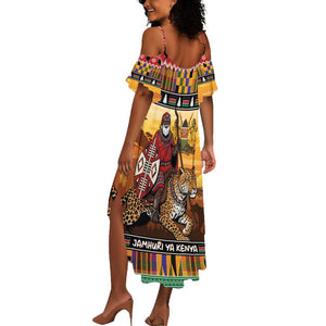 Afro Christmas in Kenya Safari Summer Maxi Dress Black Santa Riding Leopards - African Pride