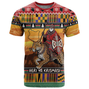 Afro Christmas in Kenya Safari T shirt Black Santa Riding Leopards - African Pride