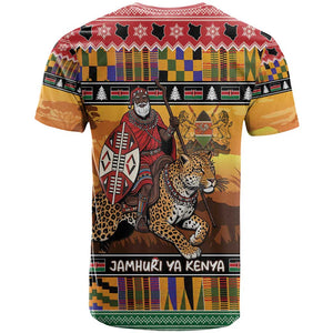 Afro Christmas in Kenya Safari T shirt Black Santa Riding Leopards - African Pride