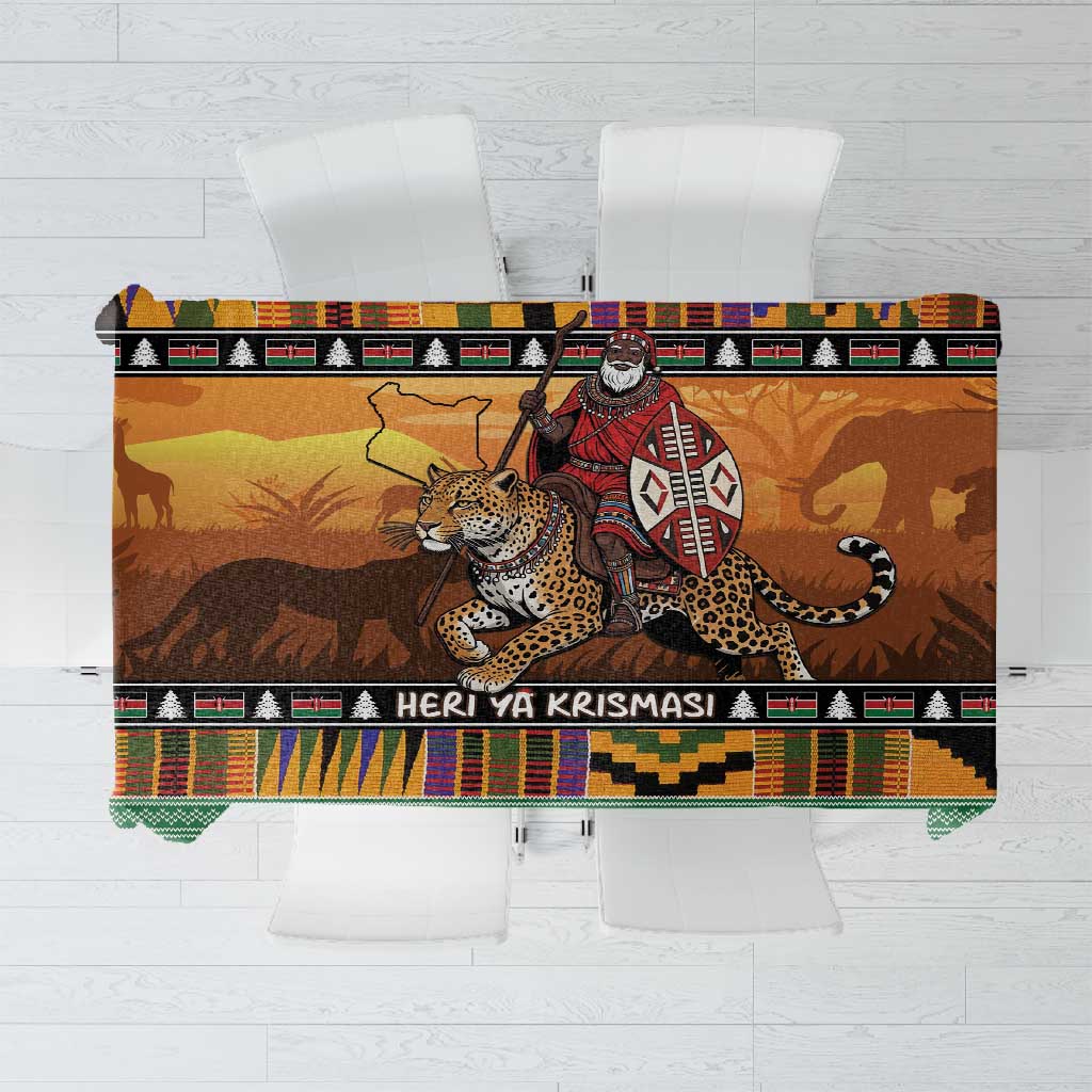 Afro Christmas in Kenya Safari Tablecloth Black Santa Riding Leopards - African Pride