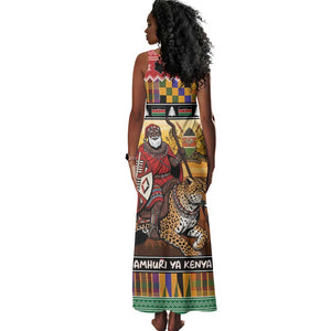 Afro Christmas in Kenya Safari Tank Maxi Dress Black Santa Riding Leopards - African Pride