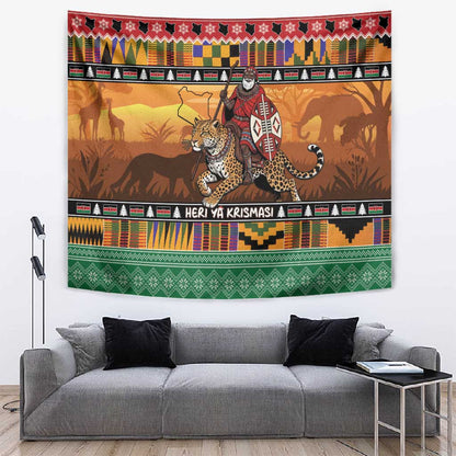 Afro Christmas in Kenya Safari Tapestry Black Santa Riding Leopards - African Pride