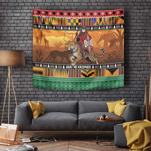 Afro Christmas in Kenya Safari Tapestry Black Santa Riding Leopards - African Pride