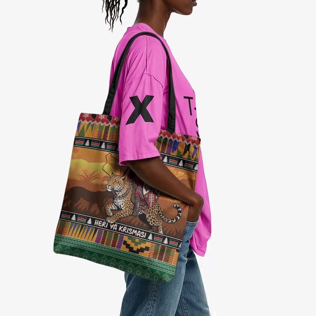 Kenya Safari Christmas Tote Bag Black Santa Riding Leopards - Heri ya Krismasi
