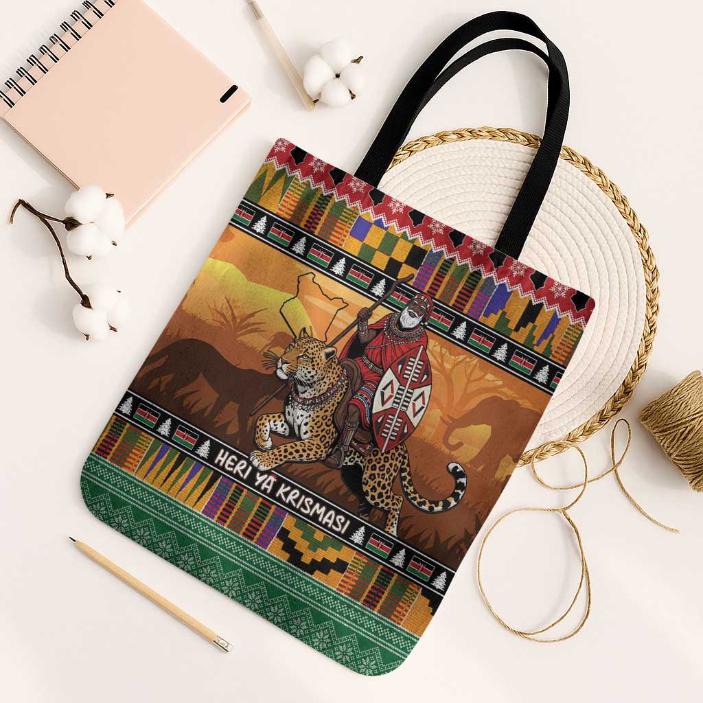 Kenya Safari Christmas Tote Bag Black Santa Riding Leopards - Heri ya Krismasi