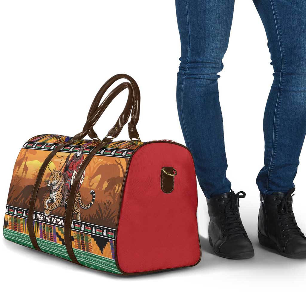 Kenya Safari Christmas Travel Bag Black Santa Riding Leopards - Heri ya Krismasi