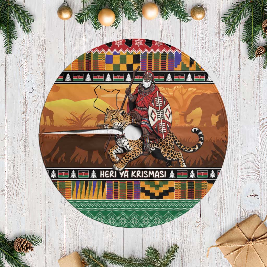 Afro Christmas in Kenya Safari Tree Skirt Black Santa Riding Leopards - African Pride