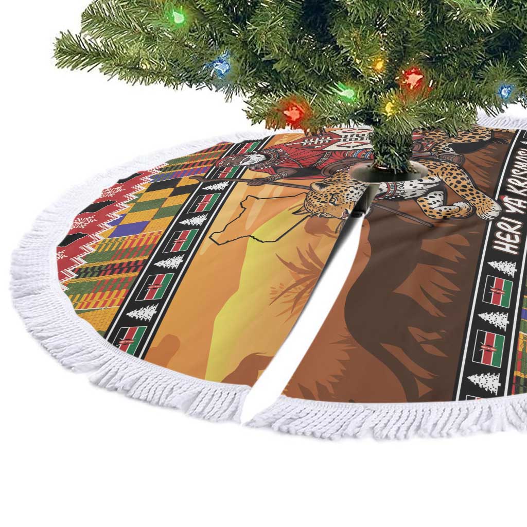 Afro Christmas in Kenya Safari Tree Skirt Black Santa Riding Leopards - African Pride