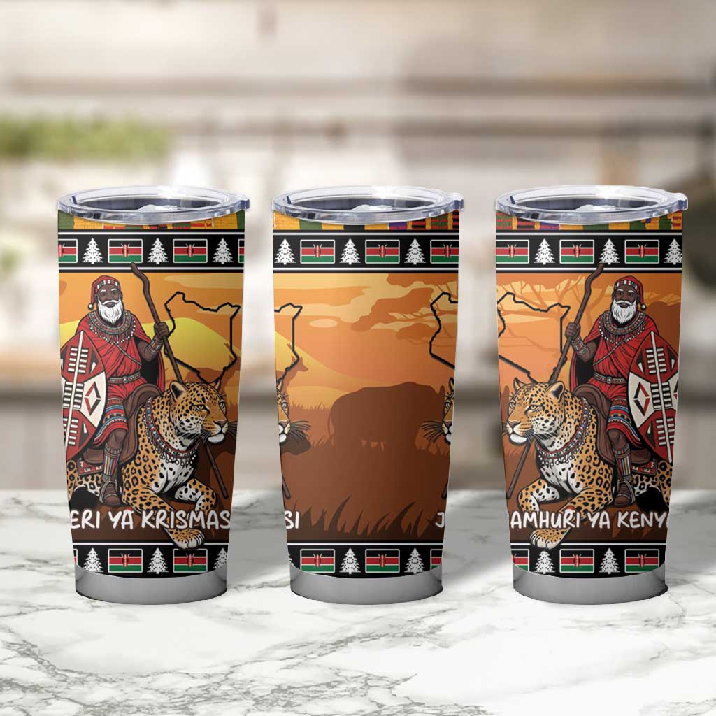 Afro Christmas in Kenya Safari Tumbler Cup Black Santa Riding Leopards - African Pride