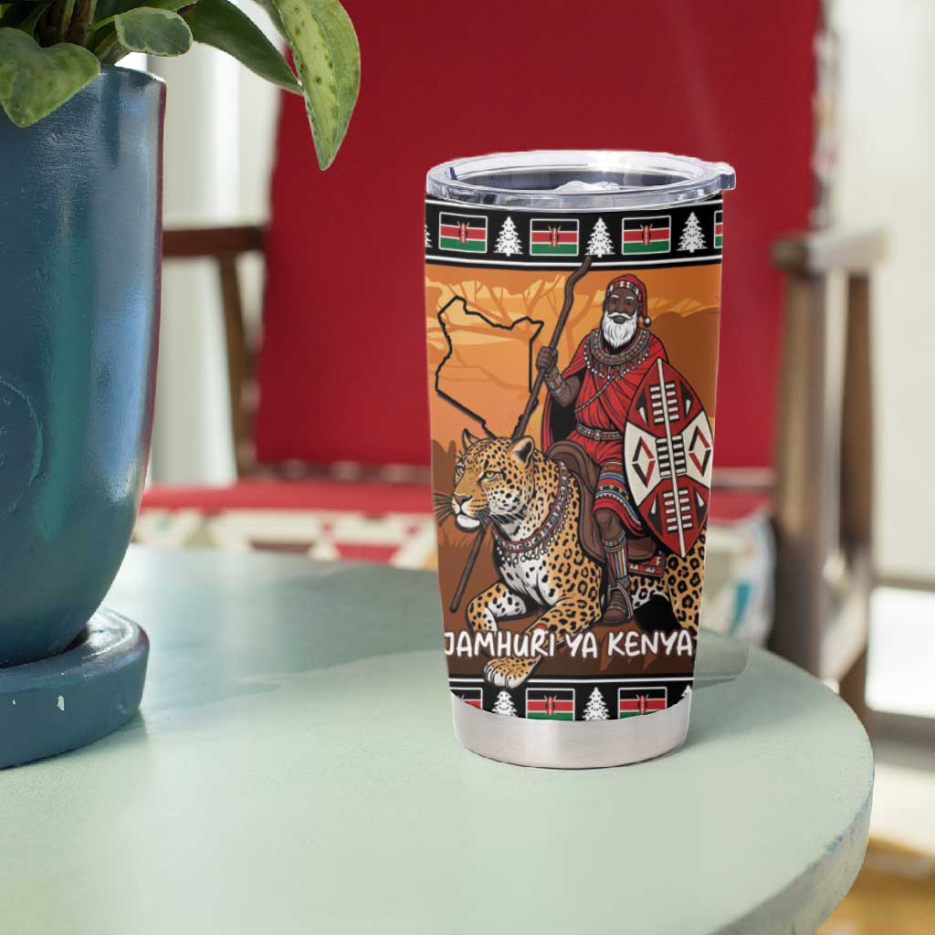 Afro Christmas in Kenya Safari Tumbler Cup Black Santa Riding Leopards - African Pride