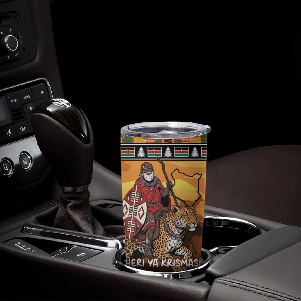 Afro Christmas in Kenya Safari Tumbler Cup Black Santa Riding Leopards - African Pride