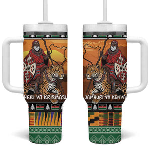 Afro Christmas in Kenya Safari Tumbler With Handle Black Santa Riding Leopards - African Pride