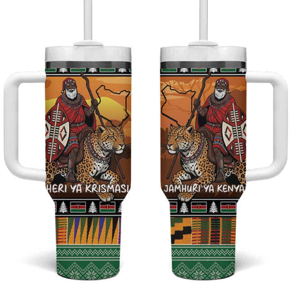 Afro Christmas in Kenya Safari Tumbler With Handle Black Santa Riding Leopards - African Pride