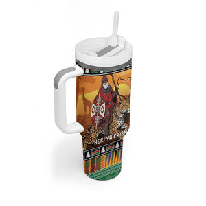 Afro Christmas in Kenya Safari Tumbler With Handle Black Santa Riding Leopards - African Pride