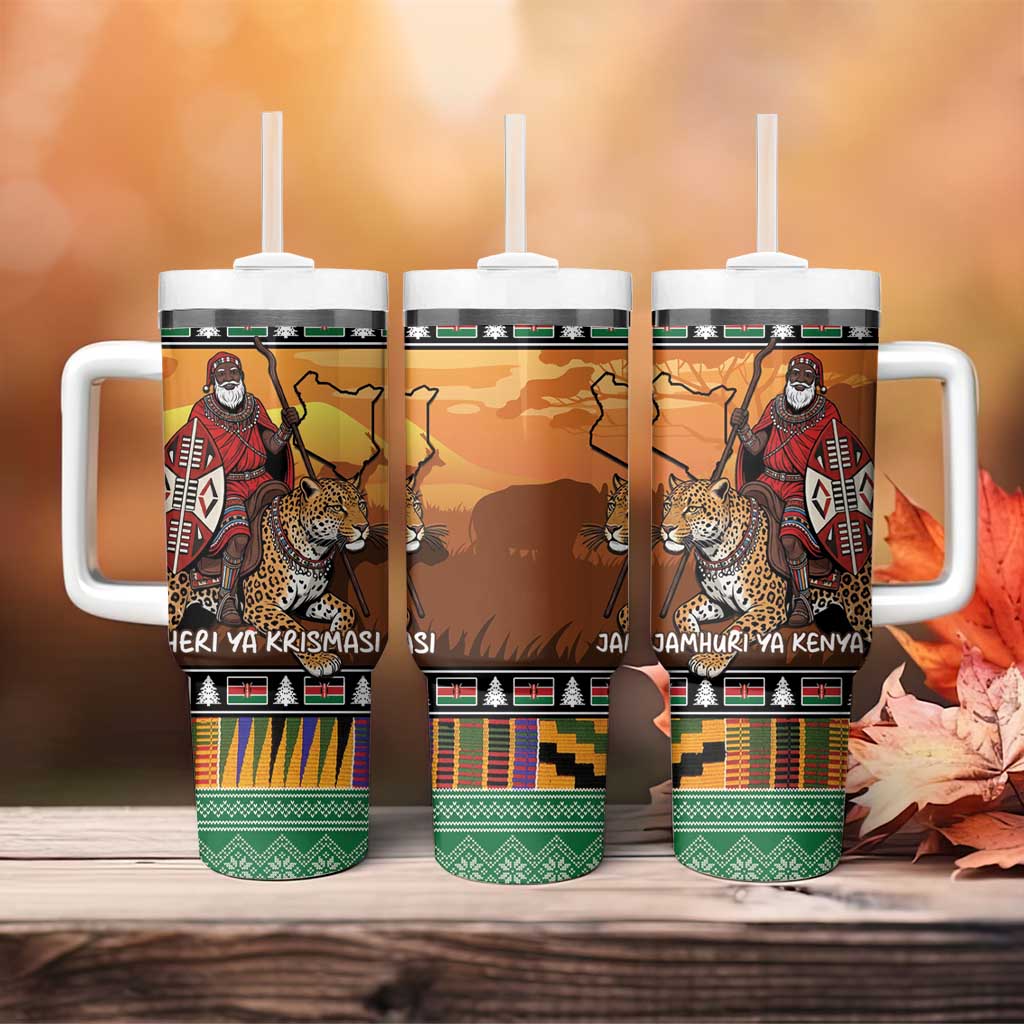 Afro Christmas in Kenya Safari Tumbler With Handle Black Santa Riding Leopards - African Pride
