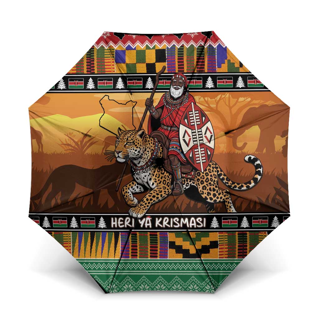 Kenya Safari Christmas Umbrella Black Santa Riding Leopards - Heri ya Krismasi
