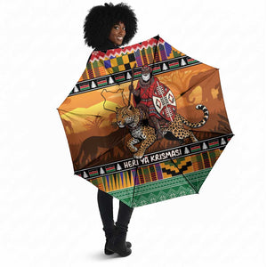 Kenya Safari Christmas Umbrella Black Santa Riding Leopards - Heri ya Krismasi