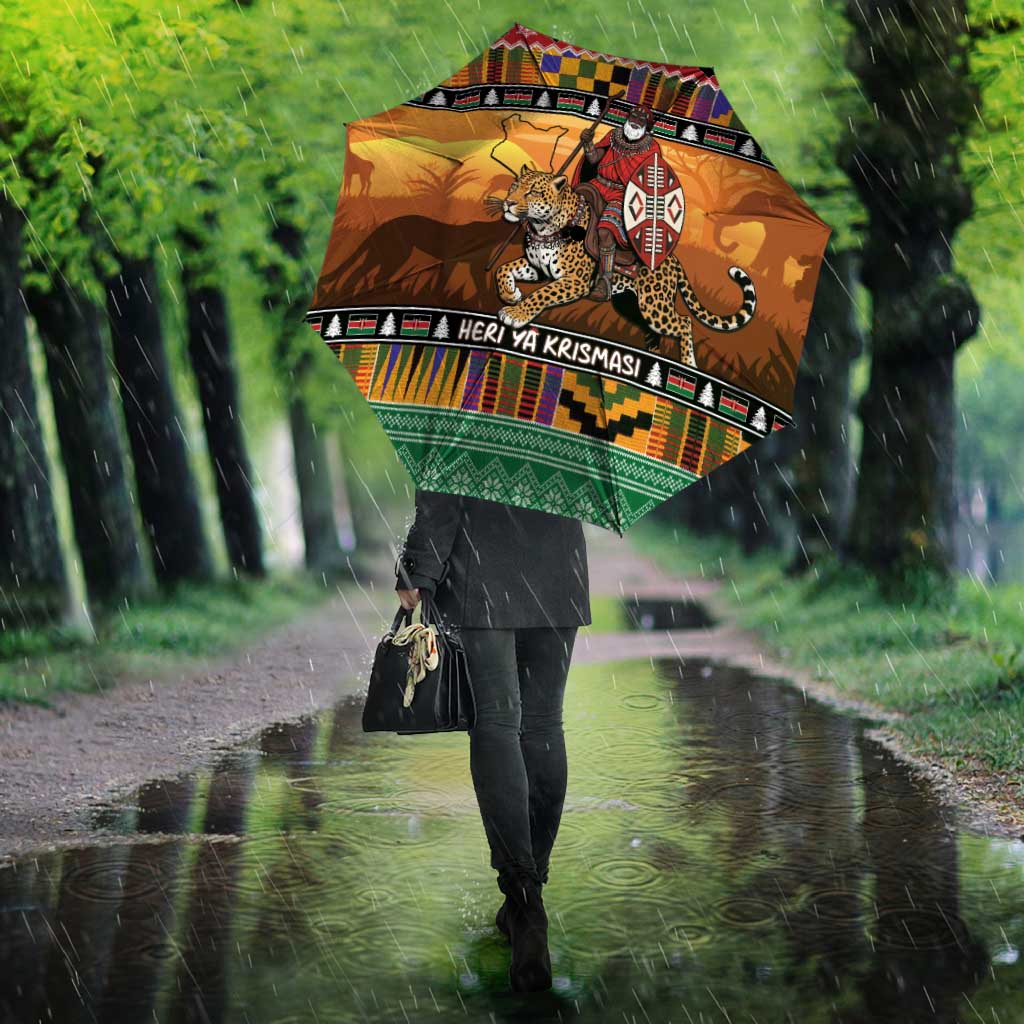Kenya Safari Christmas Umbrella Black Santa Riding Leopards - Heri ya Krismasi