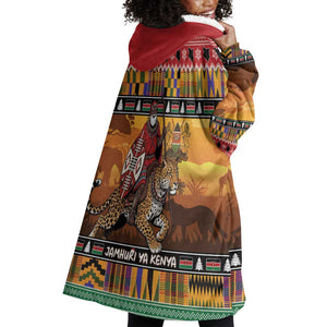 Afro Christmas in Kenya Safari Wearable Blanket Hoodie Black Santa Riding Leopards - African Pride