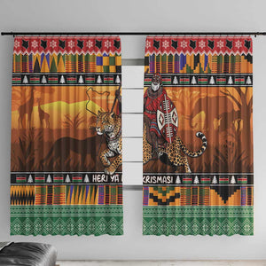 Afro Christmas in Kenya Safari Window Curtain Black Santa Riding Leopards - African Pride