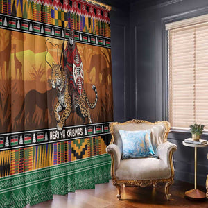 Afro Christmas in Kenya Safari Window Curtain Black Santa Riding Leopards - African Pride