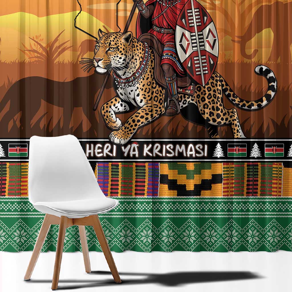 Afro Christmas in Kenya Safari Window Curtain Black Santa Riding Leopards - African Pride
