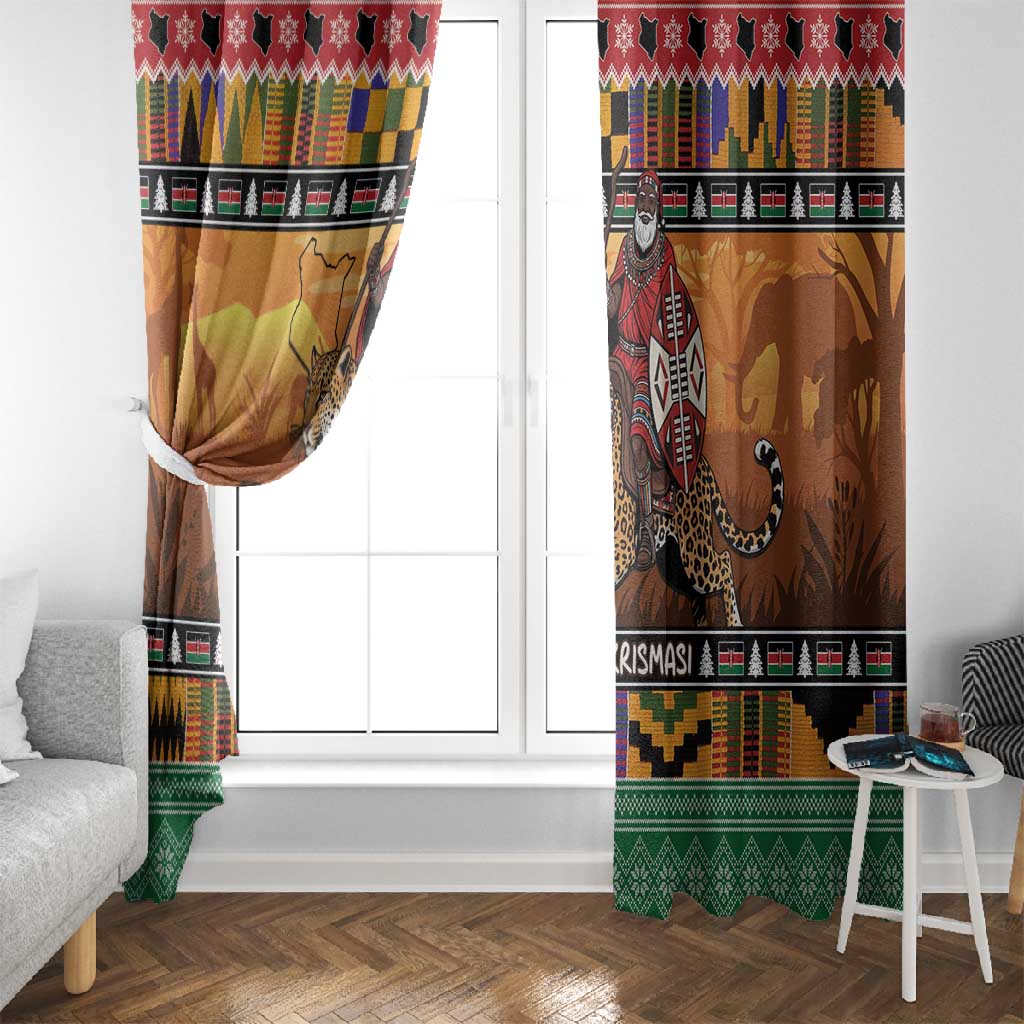 Afro Christmas in Kenya Safari Window Curtain Black Santa Riding Leopards - African Pride
