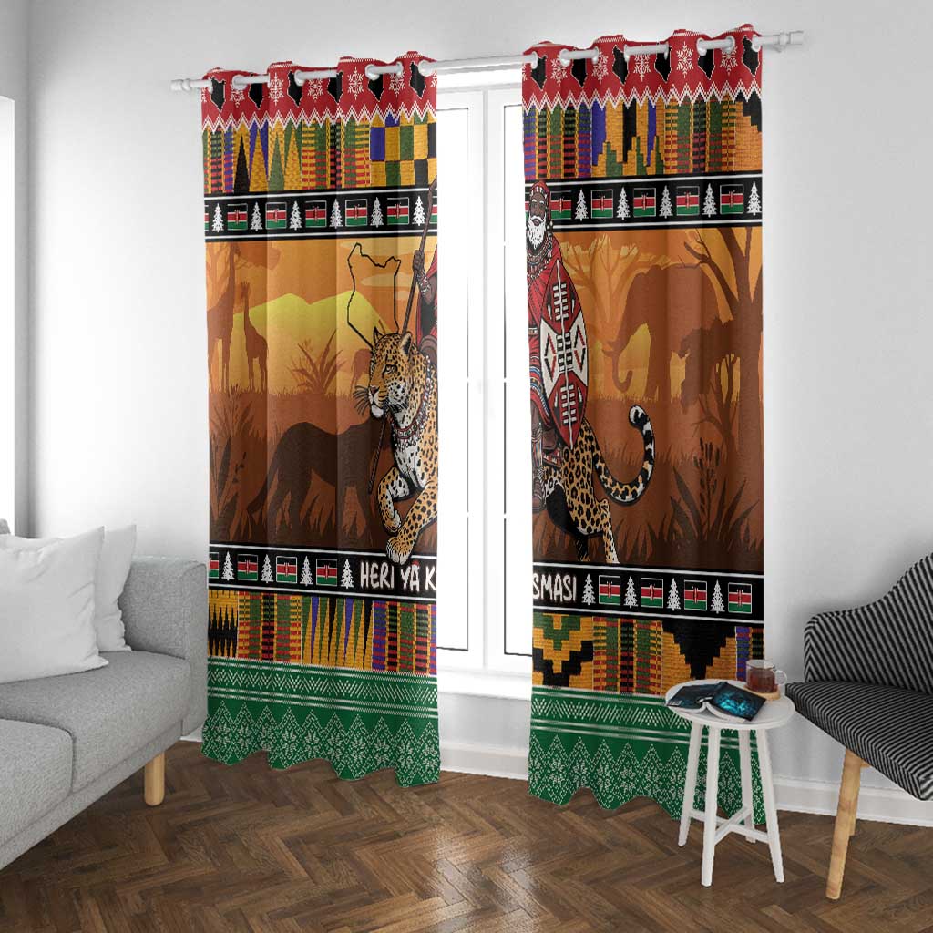 Afro Christmas in Kenya Safari Window Curtain Black Santa Riding Leopards - African Pride