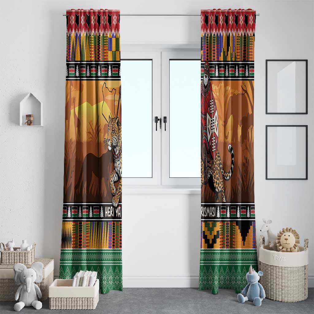 Afro Christmas in Kenya Safari Window Curtain Black Santa Riding Leopards - African Pride