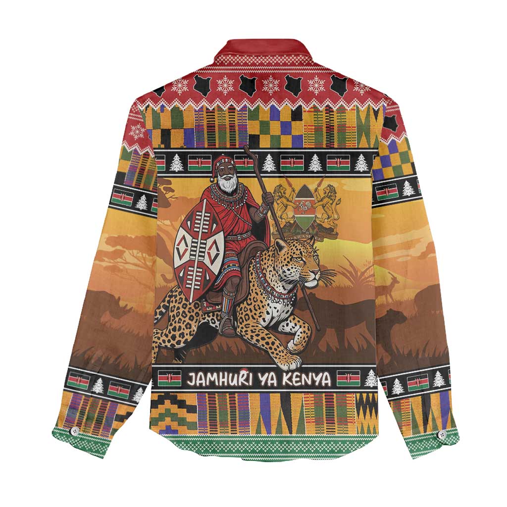 Afro Christmas in Kenya Safari Women Casual Shirt Black Santa Riding Leopards - African Pride